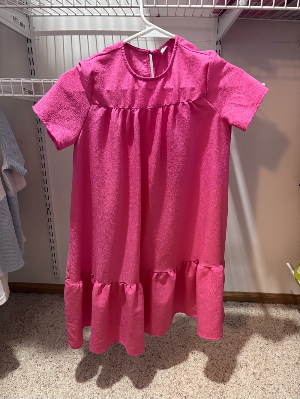 SHEIN Bright Pink Short Sleeve Ruffle Hem Kids Dress